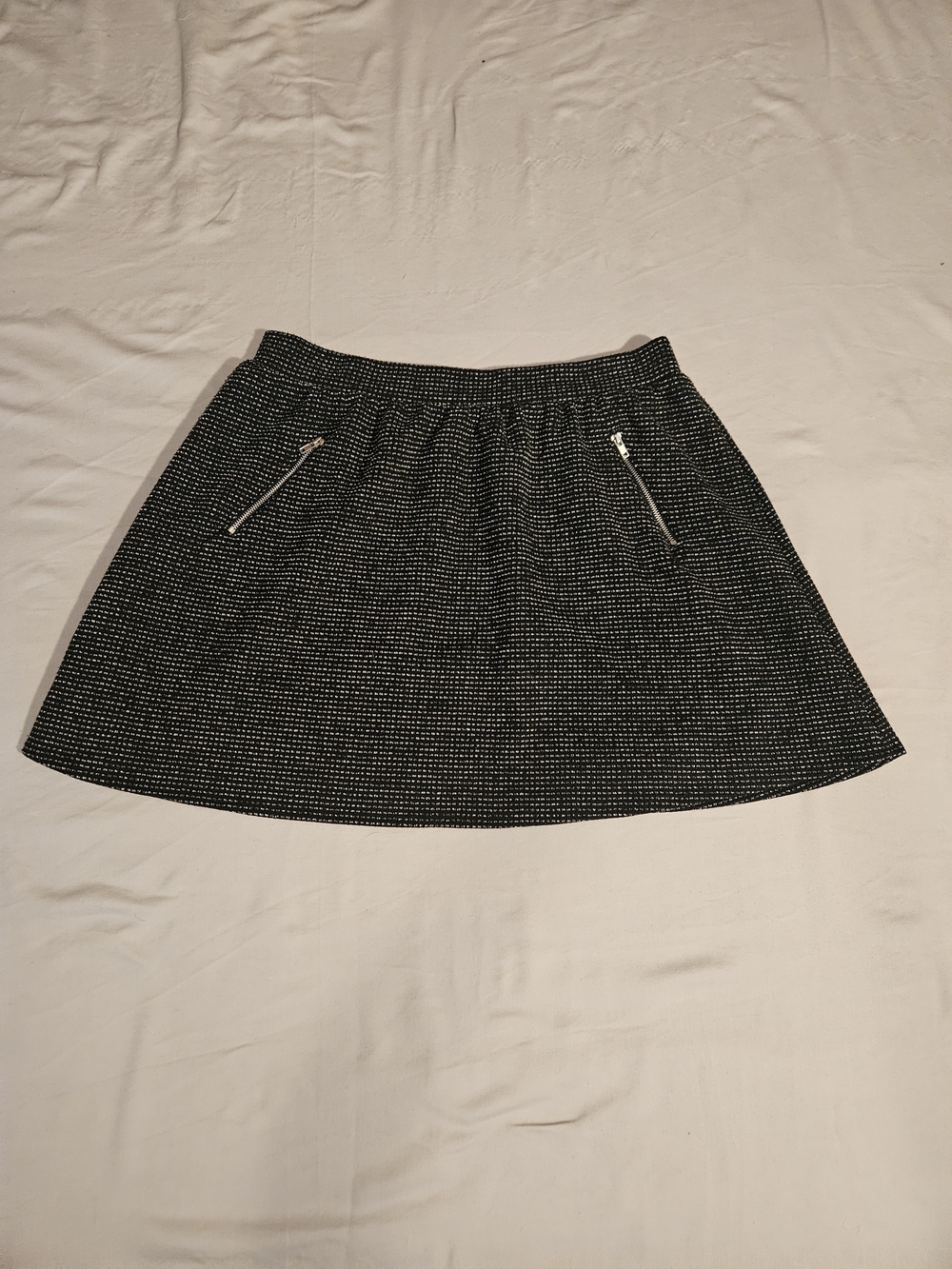 Black Textured A-Line Skirt with Zip Pockets